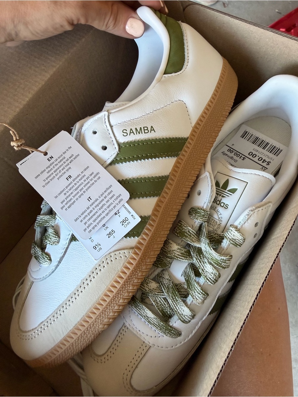 adidas Samba Sneakers - White with Olive and Gum - Picture 4 of 6